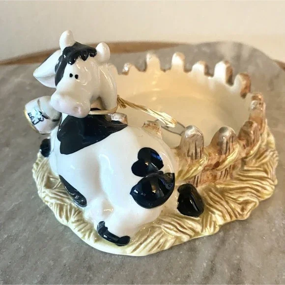 Vintage Ceramic Cow w Bell Milk Holder Farmhouse Decor Oh My Darling Cow - Picture 2 of 9